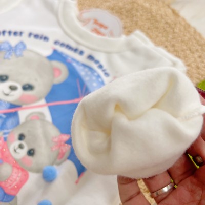  Conj. Casaco Ursinhas After Rain e Calça Legging - Off White e Azul